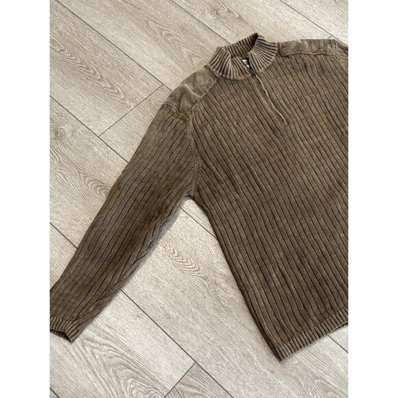 Buckle BKE Mens XXL 2XL Half Zip Pullover Patched Distressed Sweater Brown - Picture 2 of 8